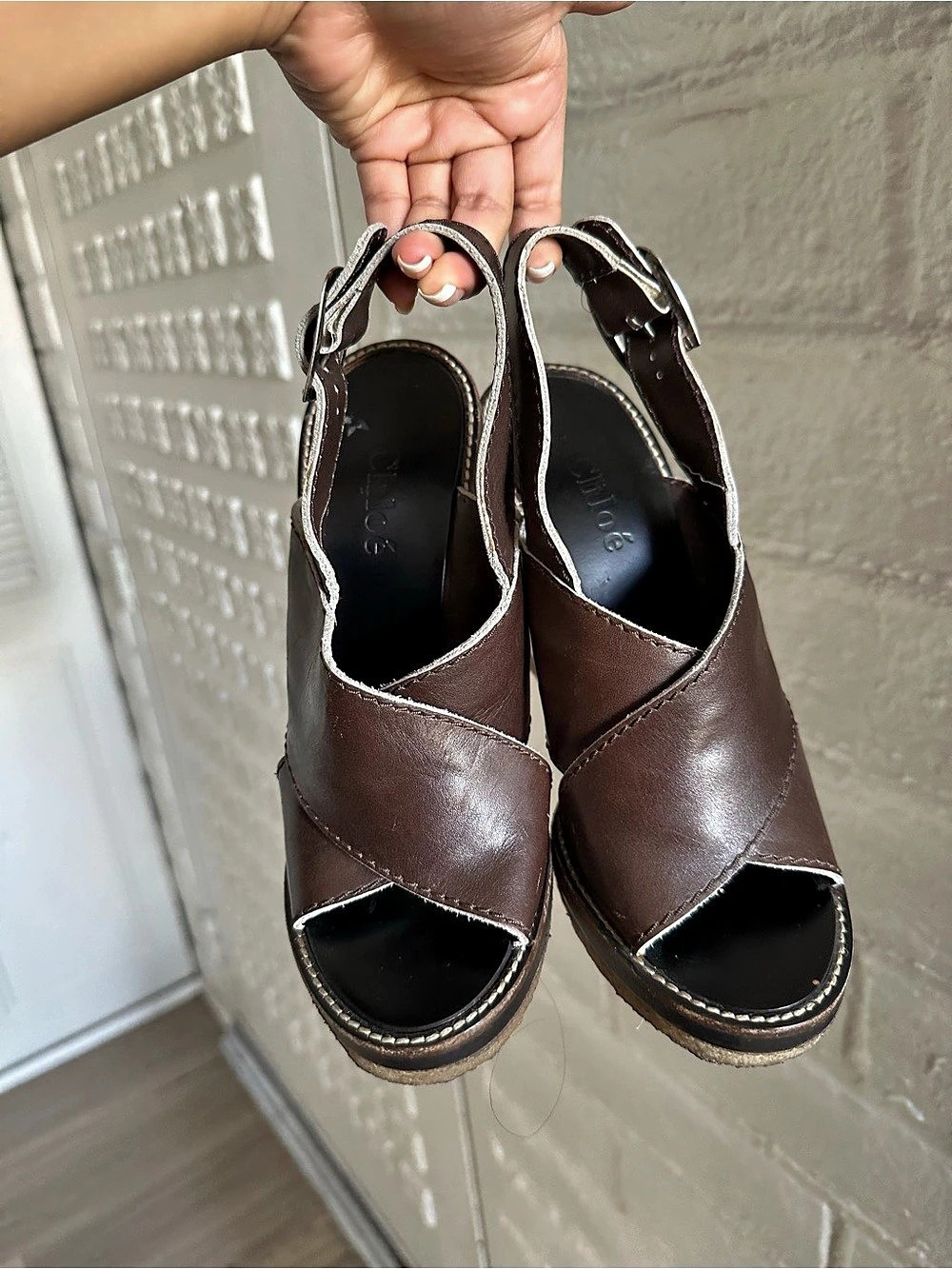 Chloé Brown Platform Wedge Sandals